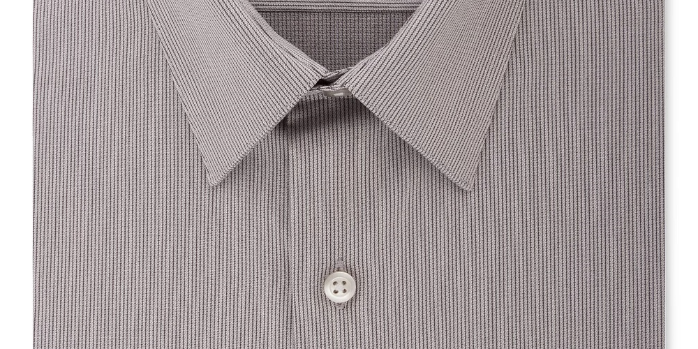 Camisa social listrada Van Heusen masculina com ajuste flexível e gola cinza, tamanho 18,5 x 34-35