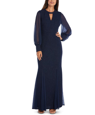 Nightway Women's Long-Sleeve Keyhole Gown Navy Size 12