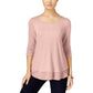 Top feminino estilo &amp; co com bainha de chiffon e mangas três quartos, rosa, tamanho médio