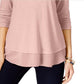 Top feminino estilo &amp; co com bainha de chiffon e mangas três quartos, rosa, tamanho médio