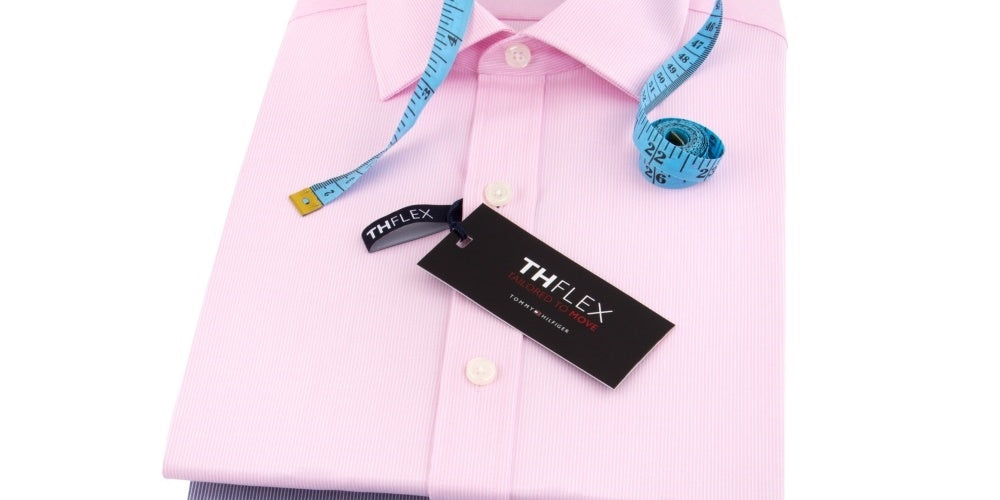 Camisa social masculina Tommy Hilfiger com ajuste atlético elástico rosa 16,5 x 36-37