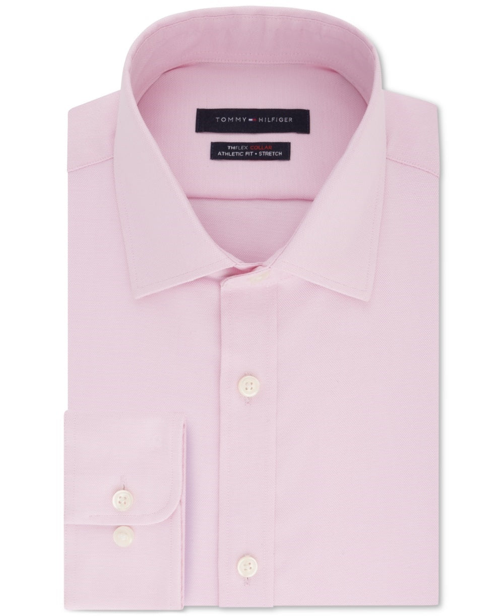Camisa social masculina Tommy Hilfiger Athletic Fit Performance Stretch Th Flex Collar Solid Rosa Tamanho 16X34X35