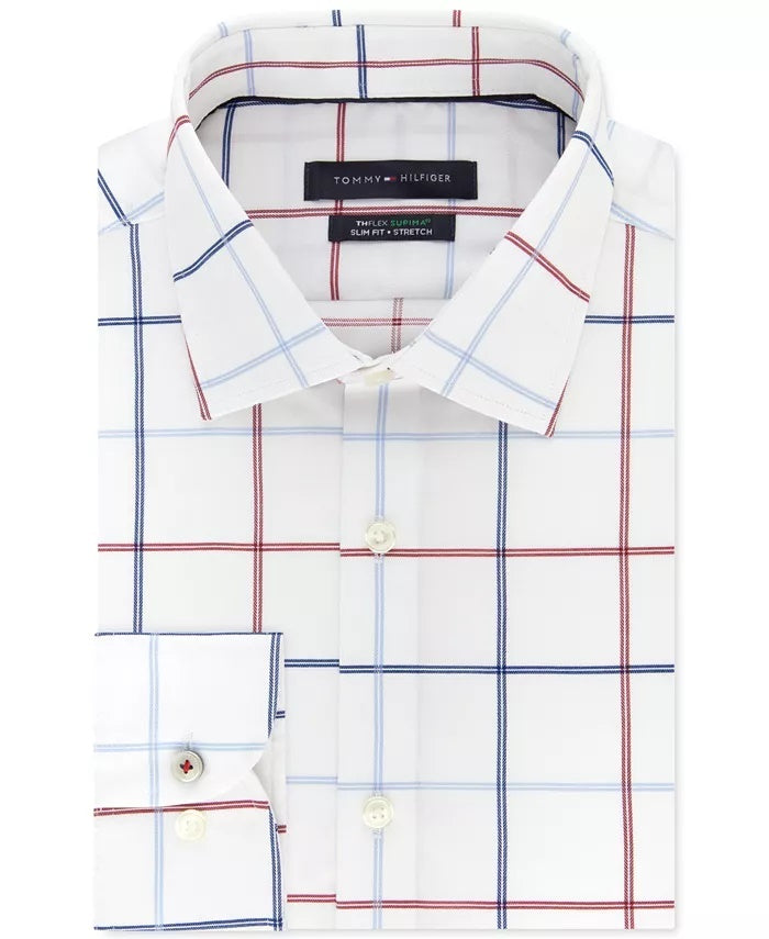 Camisa social xadrez slim fit masculina Tommy Hilfiger vermelha tamanho 15x34x35