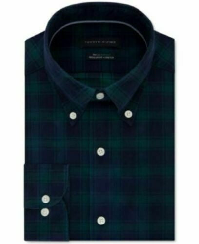 Camisa social masculina Tommy Hilfiger com gola verde, tamanho 18x34x35