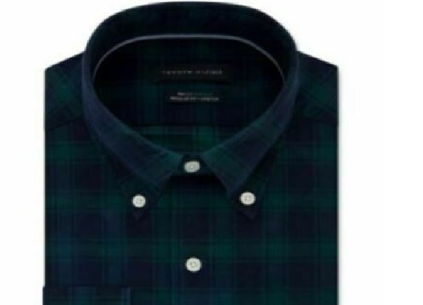 Camisa social masculina Tommy Hilfiger com gola verde, tamanho 18x34x35