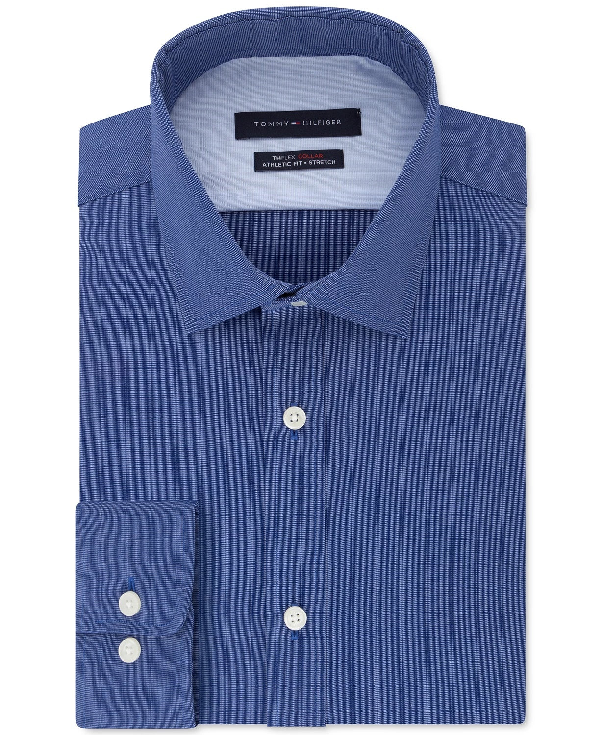 Camisa social masculina Tommy Hilfiger com ajuste atlético e gola flexível, azul-marinho, tamanho 17,5 x 32-33