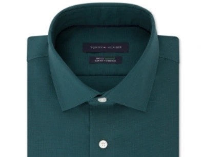Camisa social masculina Tommy Hilfiger Athletic Fit Flex Collar, verde, tamanho 17,5 x 36-37