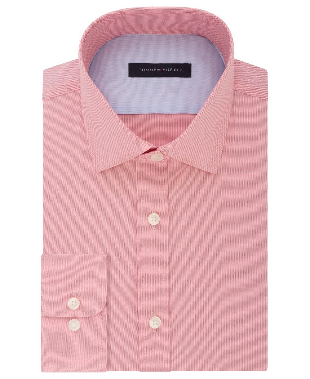 Camisa social masculina Tommy Hilfiger Athletic-Fit Moisture-Wicking Flex Performance, vermelha, tamanho 17x32-33