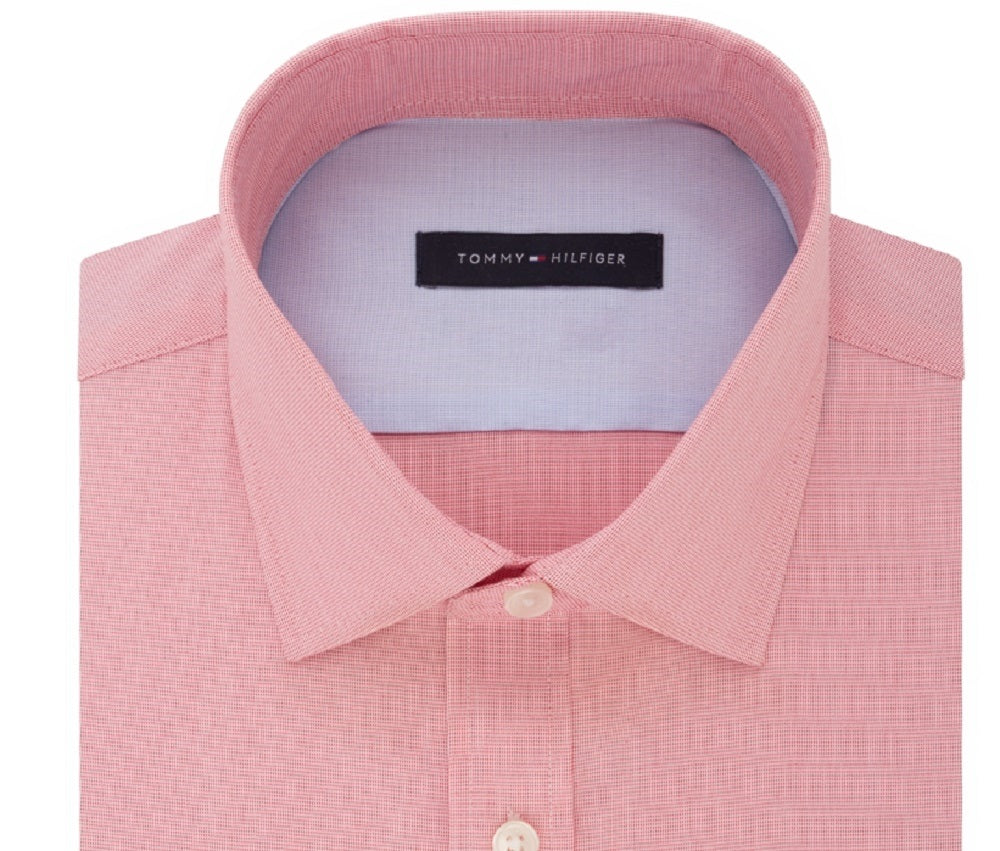 Camisa social masculina Tommy Hilfiger Athletic-Fit Moisture-Wicking Flex Performance, vermelha, tamanho 17x32-33