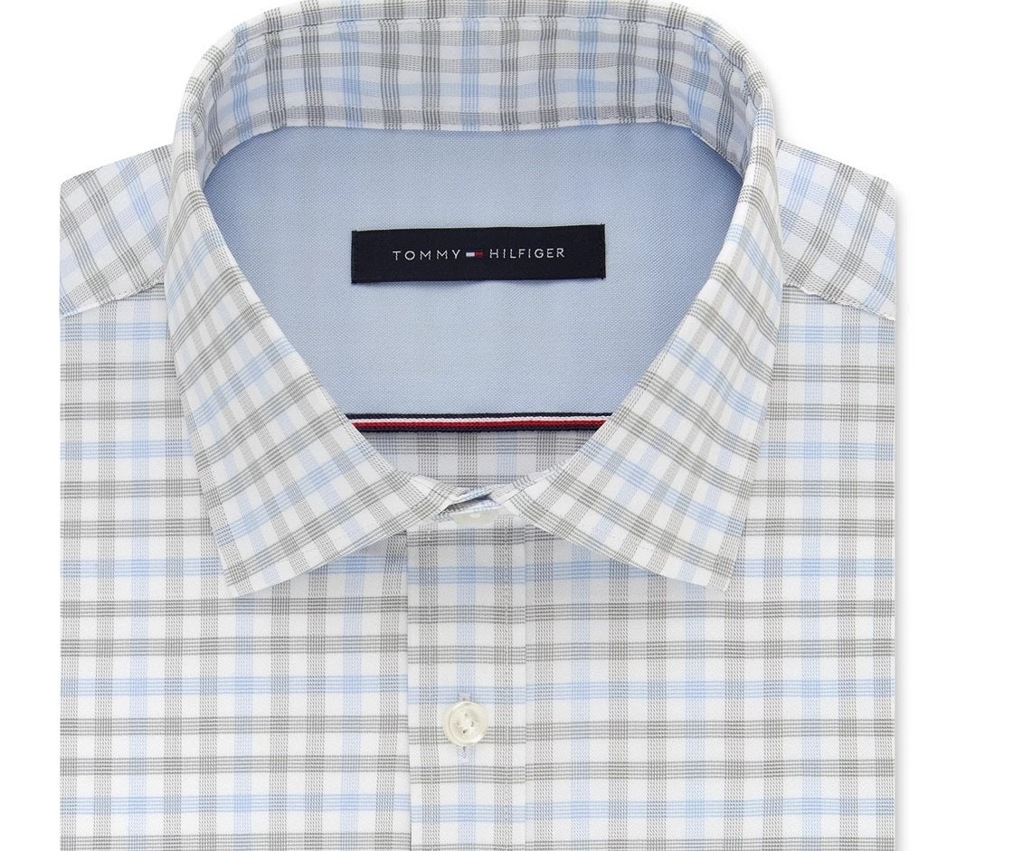 Camisa social xadrez slim fit masculina Tommy Hilfiger verde brilhante tamanho 16,5 x 34-35
