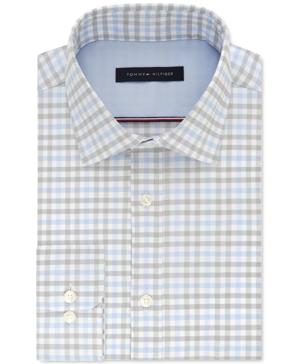 Camisa social xadrez slim fit masculina Tommy Hilfiger cinza tamanho 17,5 x 32-33
