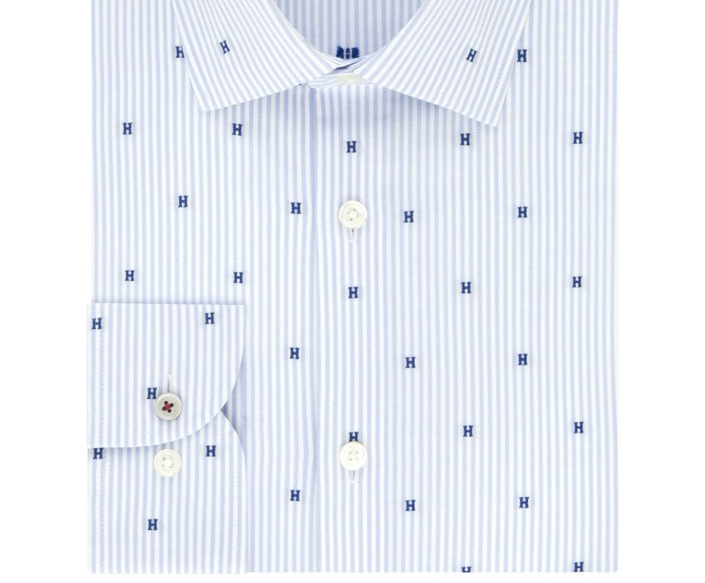Camisa social masculina Tommy Hilfiger Slim-Fit Performance Stretch com estampa de bolinhas, azul, tamanho 17x32-33