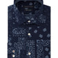 Camisa social masculina Tommy Hilfiger Slim-Fit, sem necessidade de passar, Thflex Supima Performance Stretch, estampa Paisley, azul, tamanho 17x34-35
