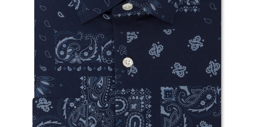 Camisa social masculina Tommy Hilfiger Slim-Fit, sem necessidade de passar, Thflex Supima Performance Stretch, estampa Paisley, azul, tamanho 17x34-35