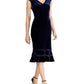 Vestido Ralph Lauren Feminino de Veludo com Renda e Canelado, Azul Marinho, Tamanho 16