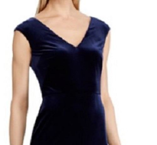 Vestido Ralph Lauren Feminino de Veludo com Renda e Canelado, Azul Marinho, Tamanho 16