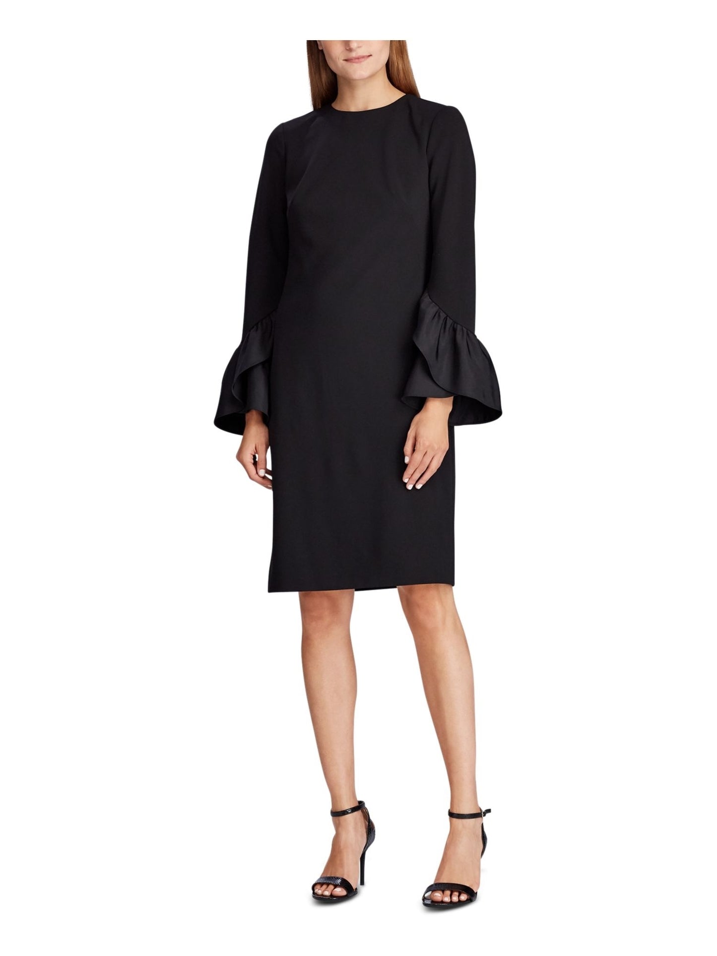 Vestido Ralph Lauren Feminino Preto com Cinto, Manga Sino, Decote Joia, Acima do Joelho, Tamanho 6