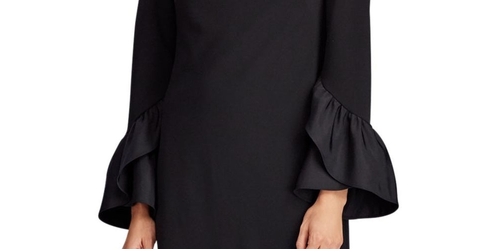 Vestido Ralph Lauren Feminino Preto com Cinto, Manga Sino, Decote Joia, Acima do Joelho, Tamanho 6