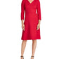 Vestido de festa feminino Ralph Lauren vermelho texturizado com manga 3/4, decote em V acima do joelho, tamanho 12