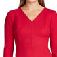 Vestido de festa feminino Ralph Lauren vermelho texturizado com manga 3/4, decote em V acima do joelho, tamanho 12