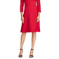 Vestido de festa feminino Ralph Lauren vermelho texturizado com manga 3/4, decote em V acima do joelho, tamanho 12