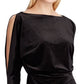 Vestido de festa feminino Ralph Lauren com glitter, manga comprida, decote em joia, comprimento até o joelho, preto, tamanho 12