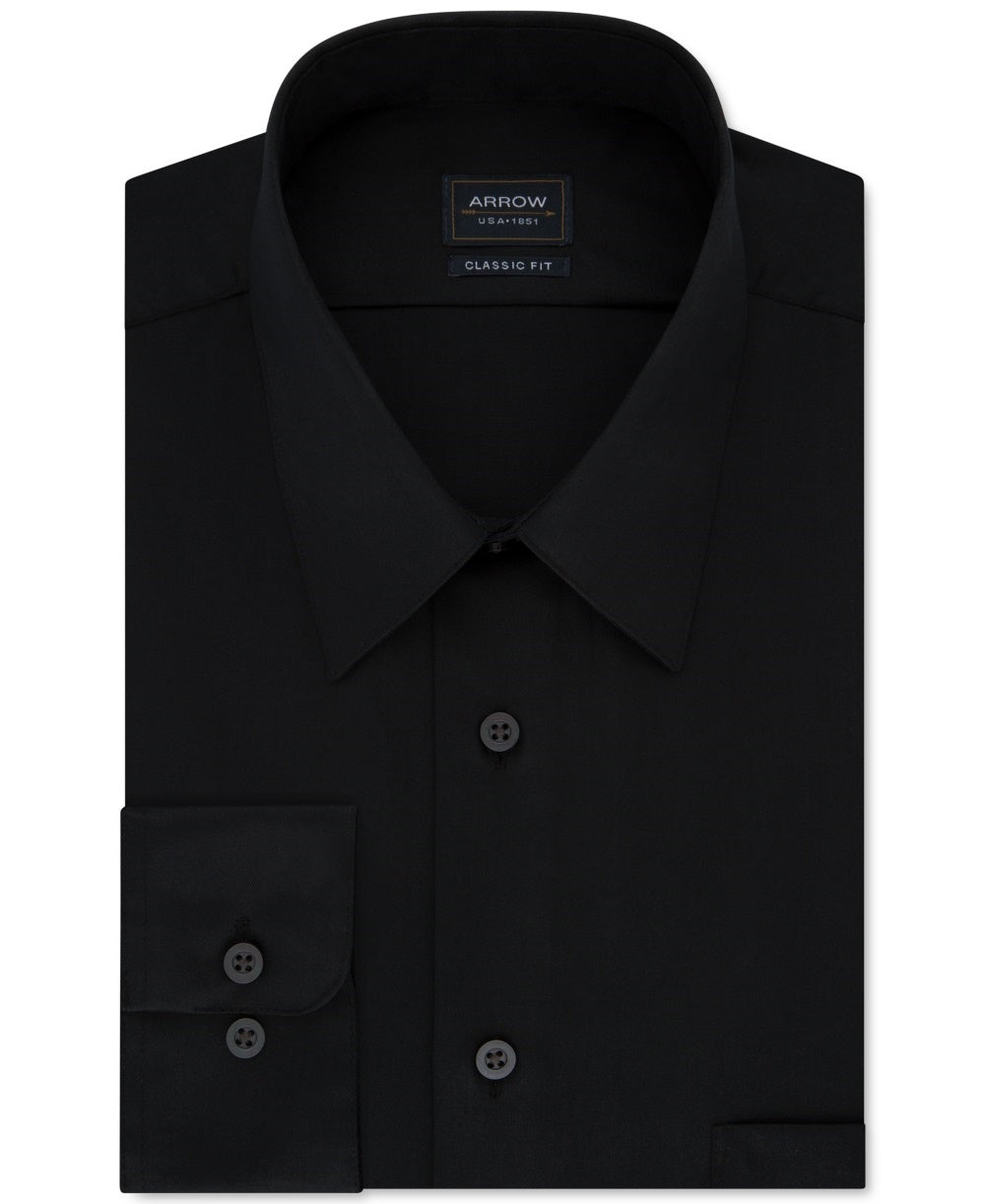 Camisa de cetim masculina Arrow Regular Fit com botões, preta, 15,5 x 32-33