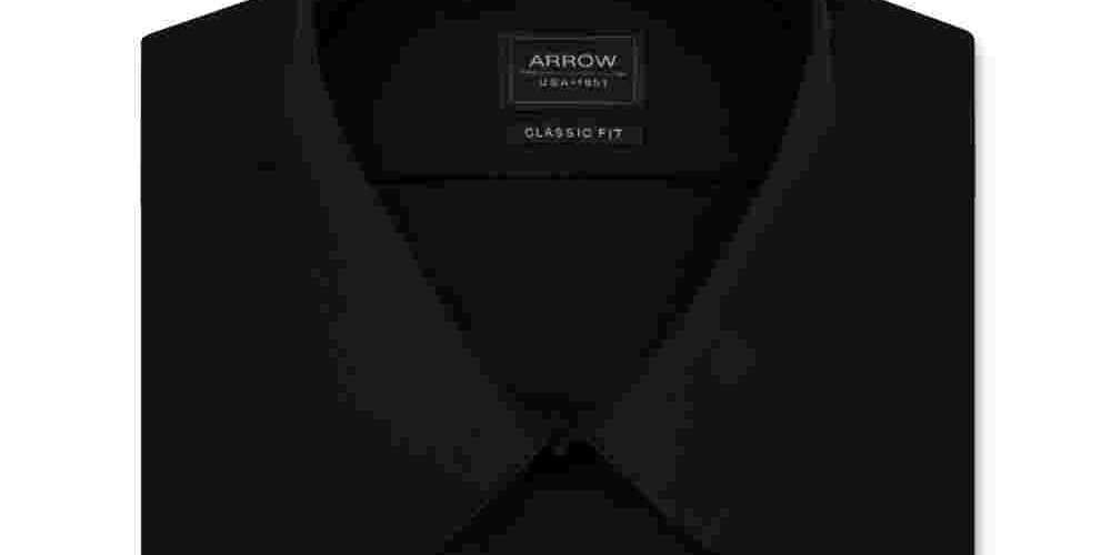 Camisa de cetim masculina Arrow Regular Fit com botões, preta, 15,5 x 32-33