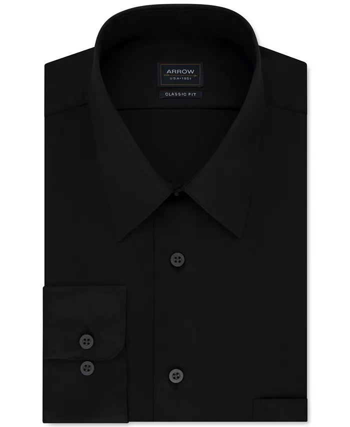 Camisa de cetim masculina Arrow Regular Fit com botões, preta, tamanho 15x32-33