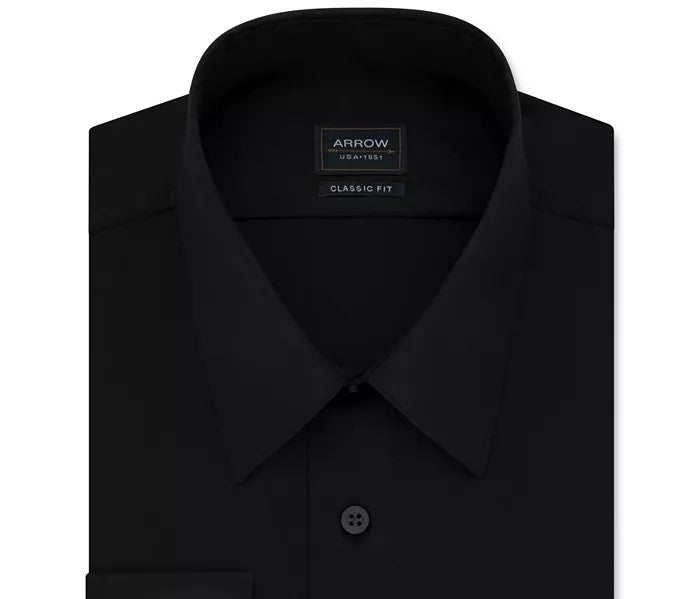 Camisa de cetim masculina Arrow Regular Fit com botões, preta, tamanho 15x32-33