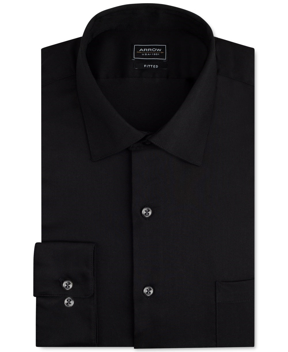 Camisa social masculina Arrow com ajuste de mangas compridas, preta, tamanho 15,5 x 32 x 33