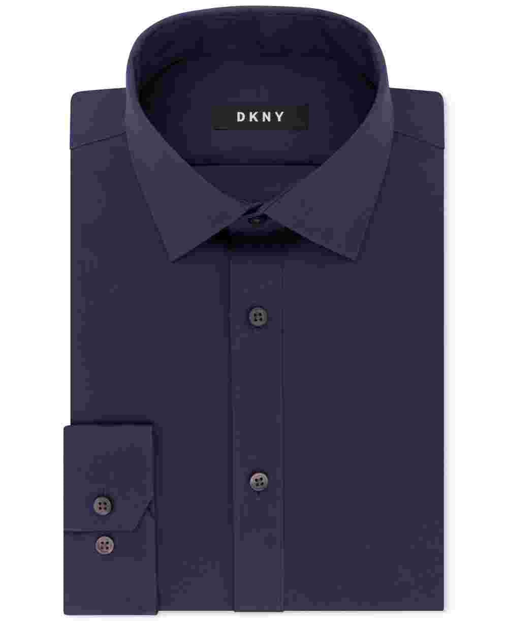 Camisa masculina DKNY Stretch Slim Fit com botões, azul marinho, tamanho 15x32-33