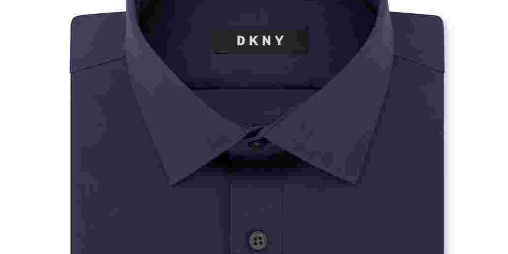 Camisa masculina DKNY Stretch Slim Fit com botões, azul marinho, tamanho 15x32-33