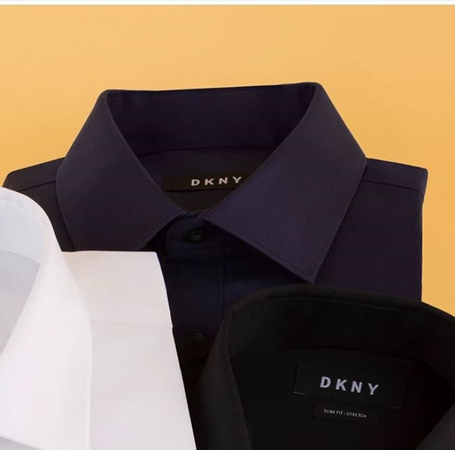 Camisa social masculina DKNY Slim Fit Stretch Solid Azul Marinho Tamanho 17X34X35