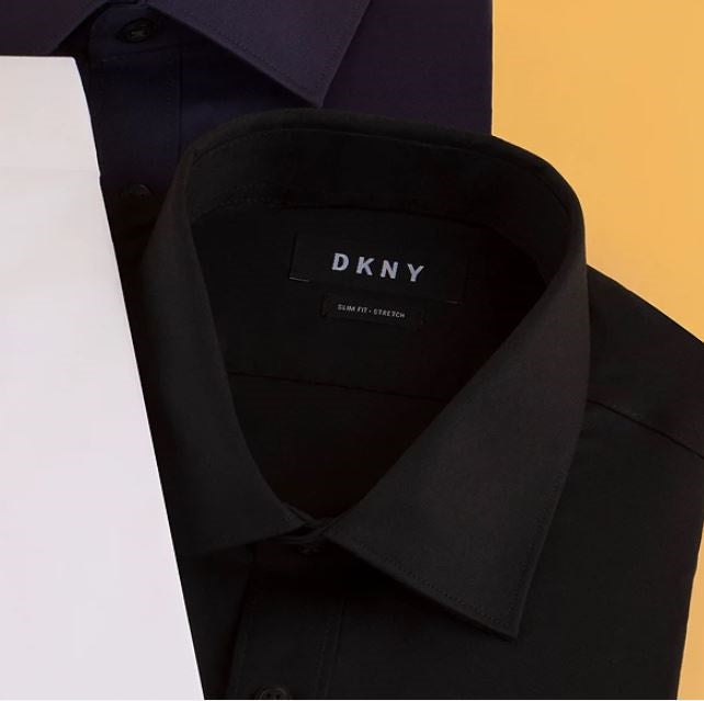 Camisa social masculina DKNY Slim Fit Stretch Solid Azul Marinho Tamanho 17X34X35