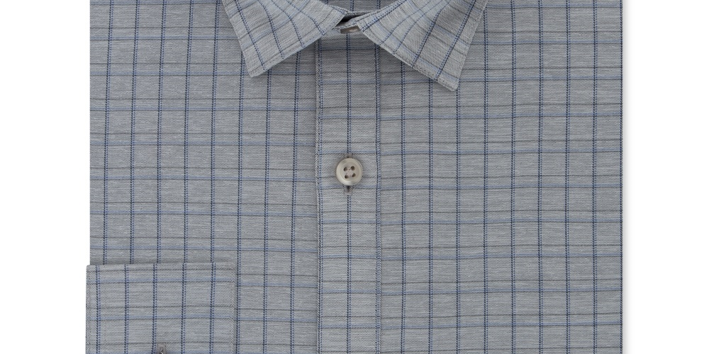 Camisa social masculina DKNY Windowpane xadrez com gola slim fit e absorção de umidade, cinza, tamanho 15x34-35