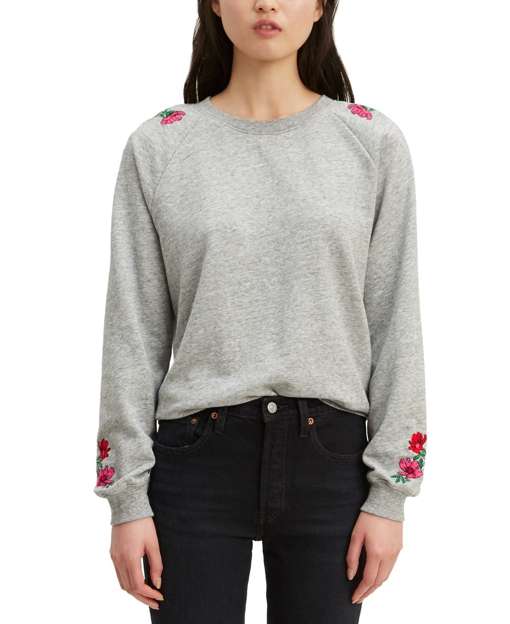 Moletom feminino Levi's com bordado floral, tamanhos variados, tamanho extragrande