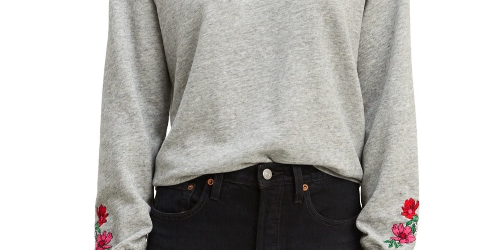 Moletom feminino Levi's com bordado floral, tamanhos variados, tamanho extragrande