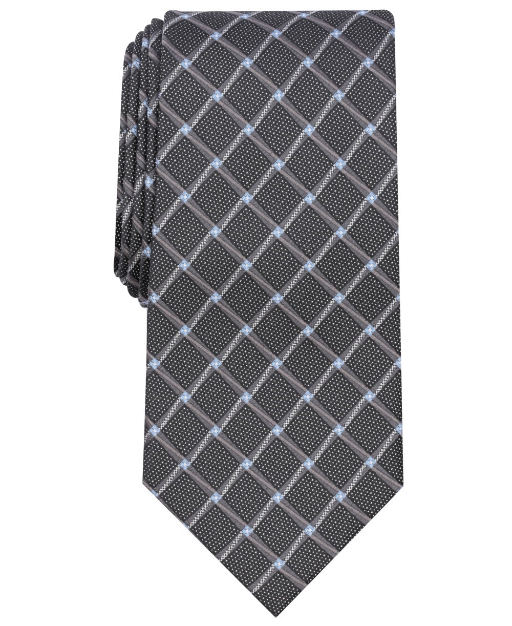 Gravata masculina Perry Ellis Portfolio de seda Bastille estampada preta tamanho regular