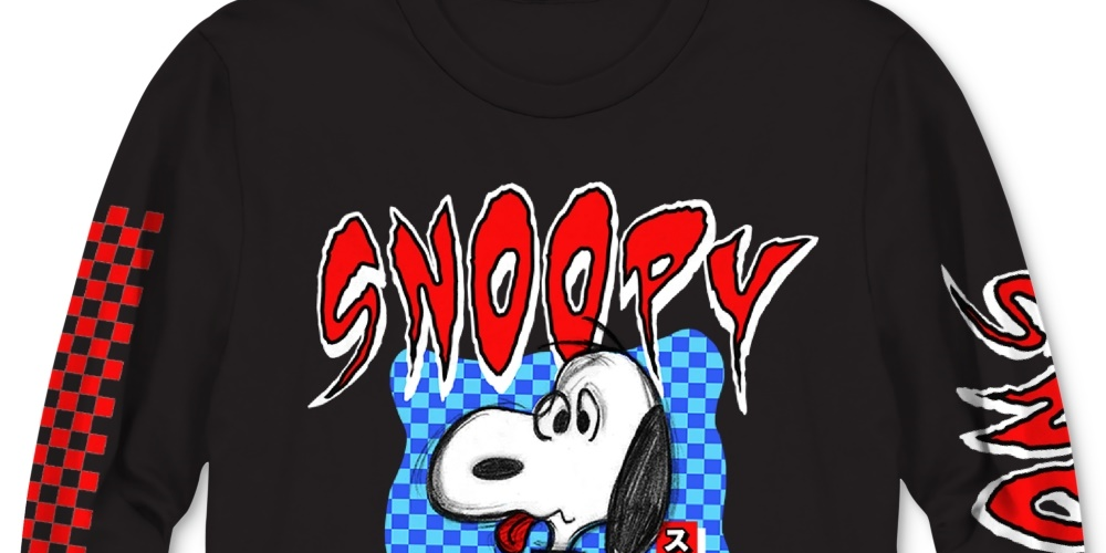 Camiseta masculina híbrida com estampa Snoopy Big Chillin, preta, tamanho grande