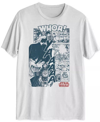 Camiseta gráfica masculina manga híbrida Han Solo, branca, tamanho médio