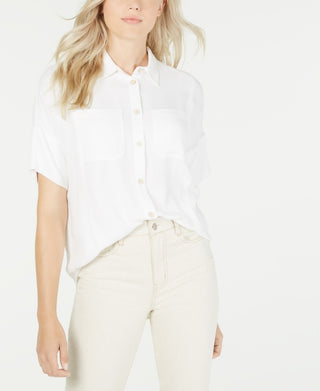 OAT Women's Boxy Button Front Shirt White Size Medium