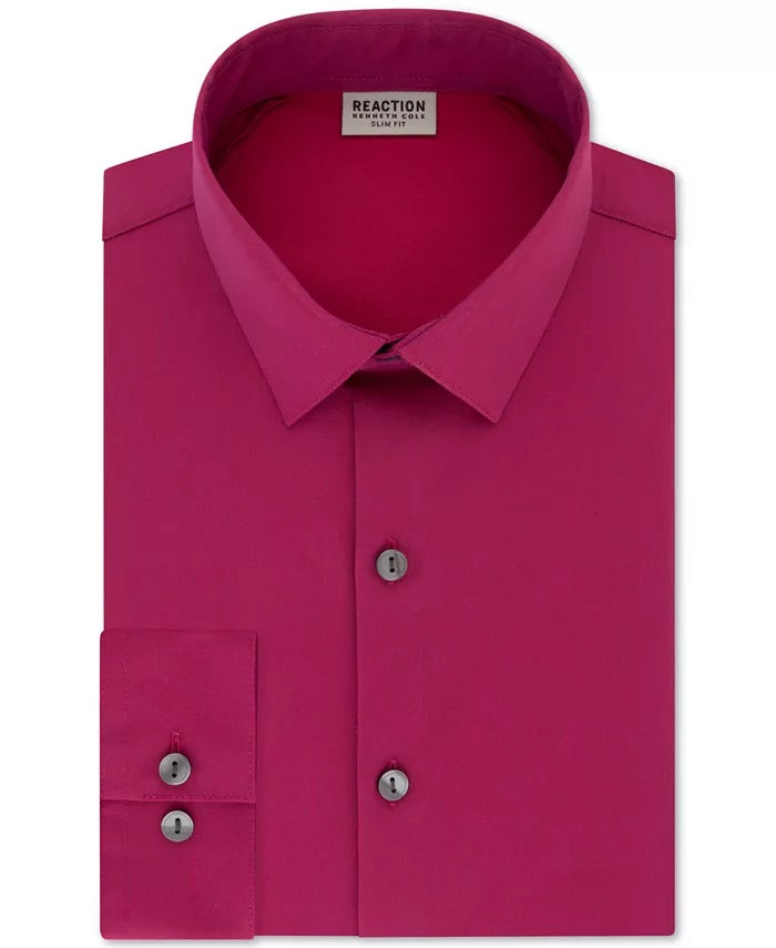 Camisa social masculina Kenneth Cole Reaction Slim Fit All Day Flex Solid, rosa, tamanho 16,5 x 34 x 35