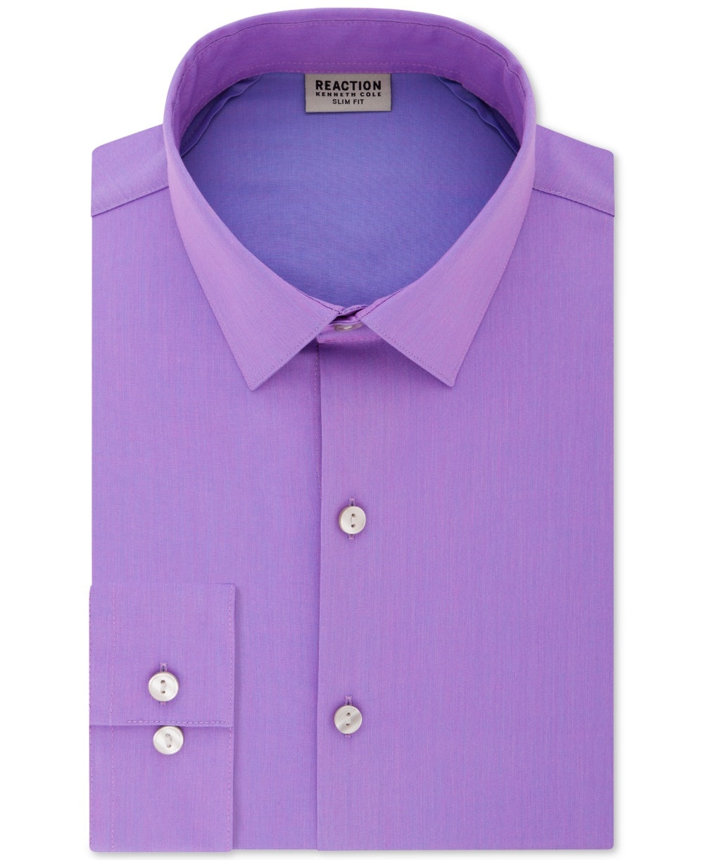 Camisa social masculina Kenneth Cole Reaction com gola slim fit elástica, roxa, tamanho 17x32-33