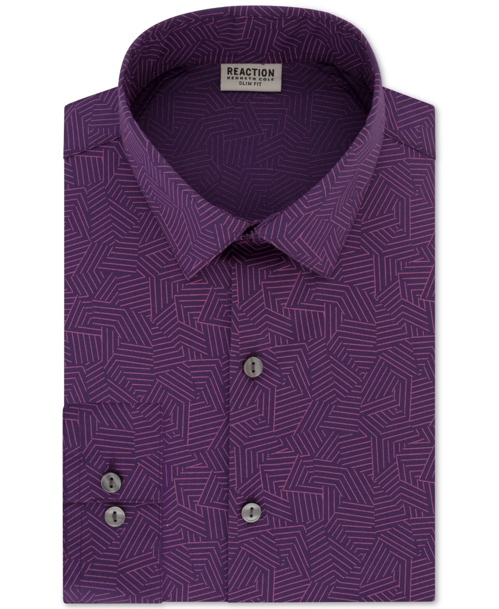 Camisa masculina Kenneth Cole Reaction com estampa slim fit e botões, roxa, tamanho 16x32x33
