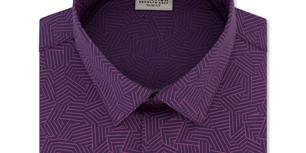 Camisa masculina Kenneth Cole Reaction com estampa slim fit e botões, roxa, tamanho 16x32x33