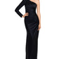 Vestido de cetim feminino Xscape de um ombro só, preto, tamanho 12
