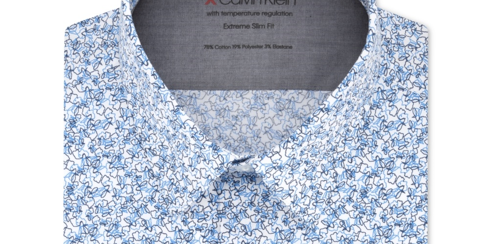 Camisa Calvin Klein Masculina Extreme Slim Fit Estampada Azul Tamanho 14,5X32-33