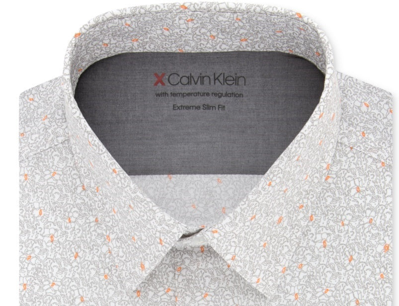 Camisa social masculina Calvin Klein extra slim fit com estampa elástica laranja tamanho 16,5 x 32 x 33