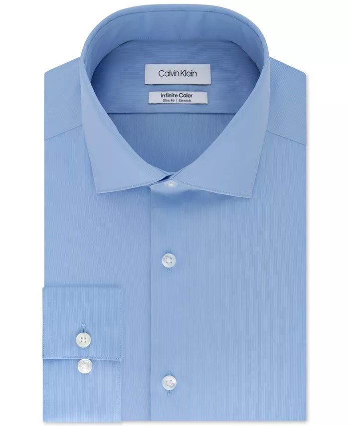 Camisa social masculina Calvin Klein Slim Fit, sem passar roupa, elástica, cor infinita, lisa, tamanho azul-marinho, 16x32x33